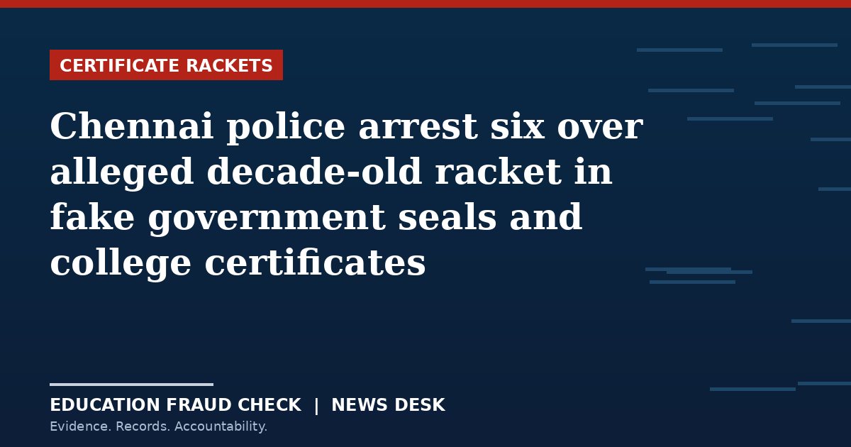 Chennai police arrest six over alleged decade-old racket in fake government seals and college certificates