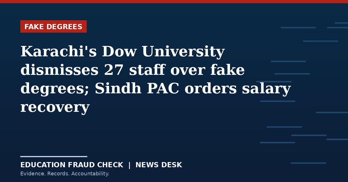 Karachi's Dow University dismisses 27 staff over fake degrees; Sindh PAC orders salary recovery