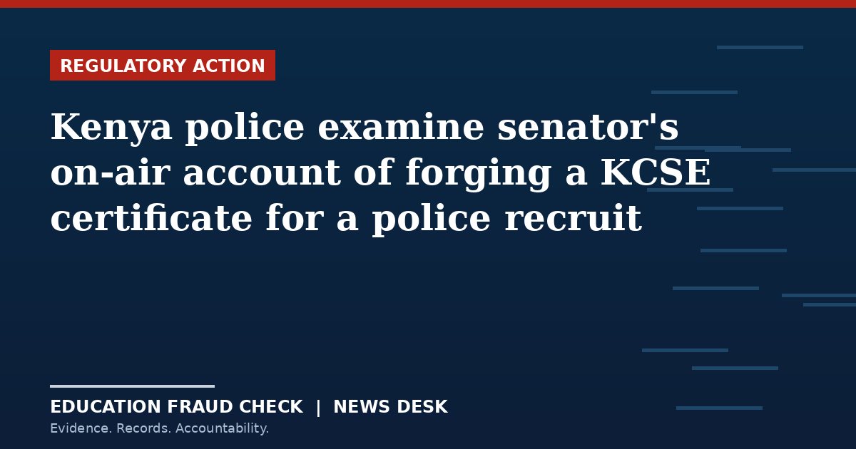 Kenya police examine senator's on-air account of forging a KCSE certificate for a police recruit