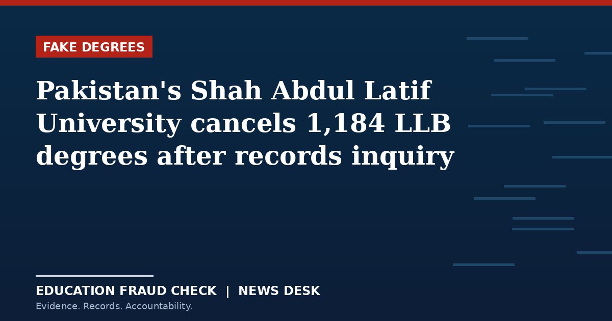 Pakistan's Shah Abdul Latif University cancels 1,184 LLB degrees after records inquiry