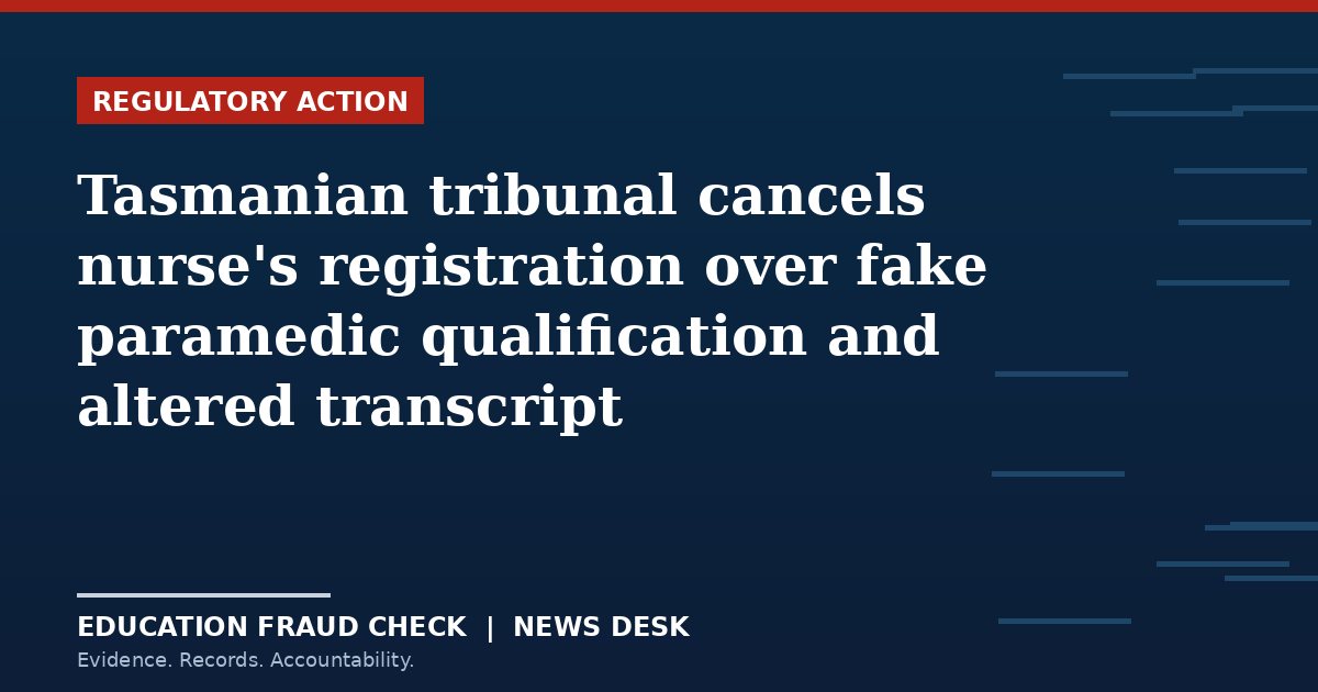 Tasmanian tribunal cancels nurse's registration over fake paramedic qualification and altered transcript