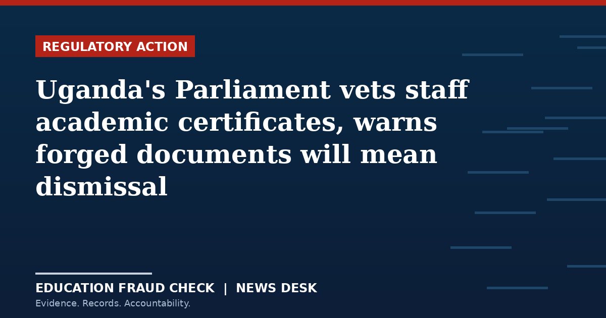 Uganda's Parliament vets staff academic certificates, warns forged documents will mean dismissal