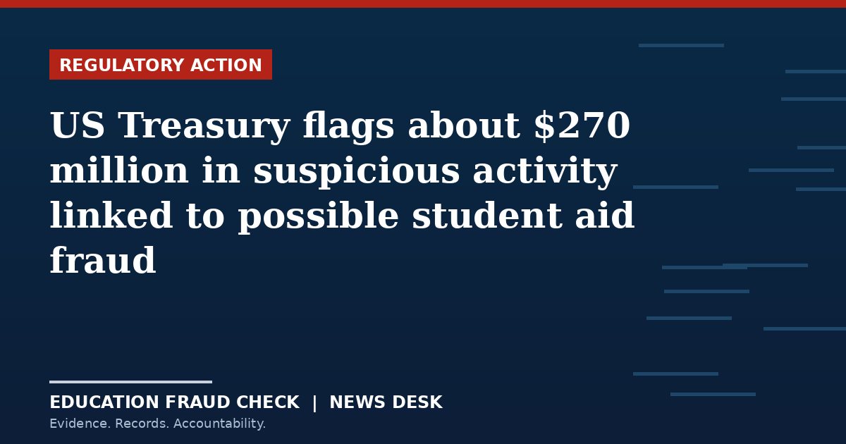US Treasury flags about $270 million in suspicious activity linked to possible student aid fraud